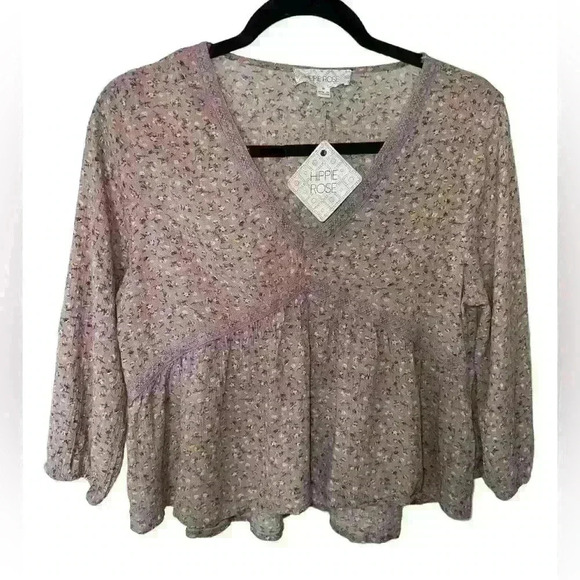 🔥 NWT Boutique Hippie Rose Boho Top Size M - Picture 1 of 5